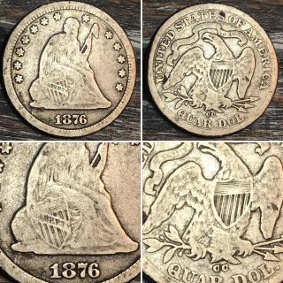 1876 - Cc Liberty Seated Silver Quarter (variety 4)