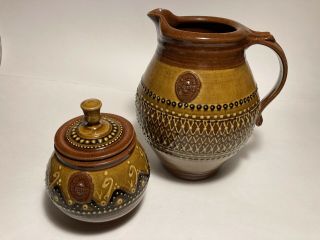 Fey Pottery Platteville Colorado Vintage Red Clay Pitcher And Covered Bowl