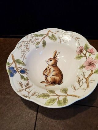 Festive Rabbit 10 " Round Serving Bowl Bunny Maxcera Pink 3 " Deep