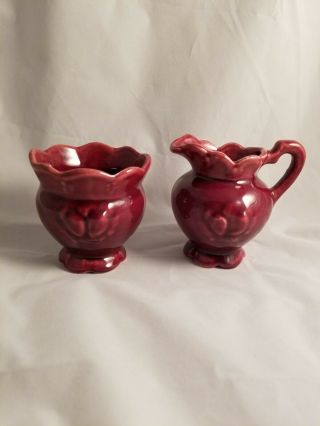 Camark Pottery Maroon Pitcher 3 1/2 " And Maroon Vase 3 "