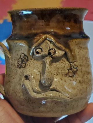 Vintage Pretty Ugly Pottery Coffee Cup Mug Made In Wales Glazed Stoneware