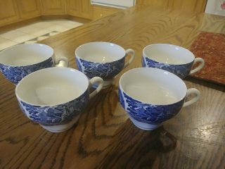 Five (5) Liberty Blue England Historic Colonial Scene Old North Church Cups
