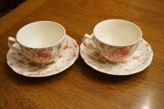 Johnson Brothers Bros.  Rose Chintz Set Of 2 Antique/vintage Tea Cups & Saucers