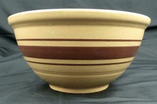 Vintage Weller Yellow Ware Brown Banded Stripe Pottery Mixing Bowl 9 Inch