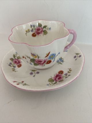 Vintage Shelly England Bone China Tea Cup And Saucer Pink Edging