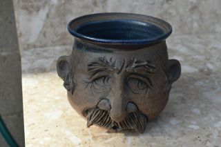 Rare Vintage David Lee Davis DLD Pottery Studio Art Pottery Bowl Man ' s Face 2