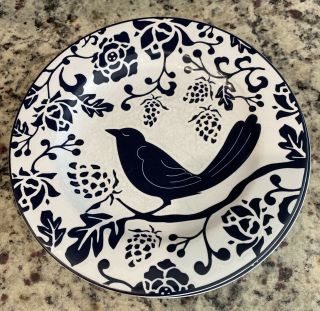 Pier 1 Stoneware Dinnerware Blue White Bird Salad Plates Set Of 4 8 1/4”
