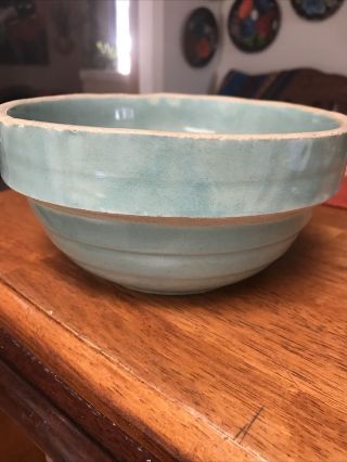 Antique Vtg Blue Stoneware Pottery 7 Inch Usa Mixing Bowl Blue Glaze