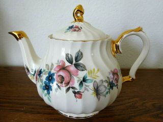 Vintage Sadler England Teapot With Roses With Gold Trim