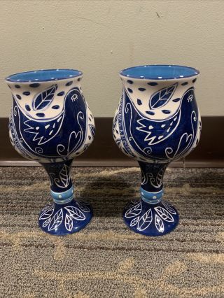 Bluebird By Outi Set Of 2 Ceramic 8” Goblets Everday Is A Blessing