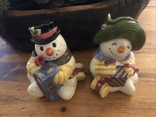 Fitz And Floyd Snowman Creamer Sugar Set With Spoon Christmas Winter Theme Set