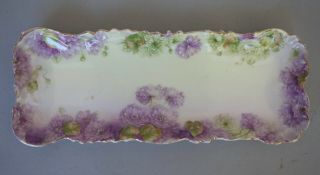 Antique P.  T.  Germany Purple Flowers 9.  5 " Cabinet Tray Early 1900s