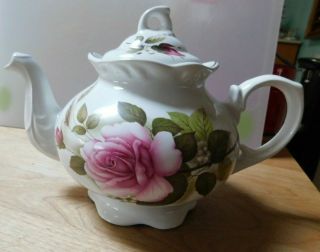Arthur Wood & Son Teapot - Staffordshire England Pink Roses Displayed Only.
