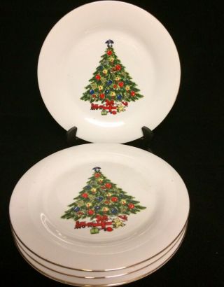 Sea Gull Fine China Jian Shiang " Christmas Tree " 10 1/2 " Dinner Plates Set Of 4