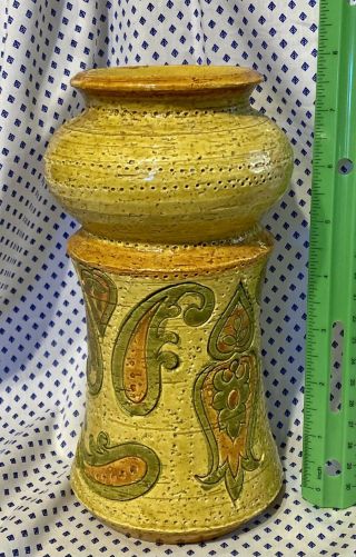 Vintage Rosenthal Netter Paisleys 8” Pottery Vase Bitossi Yellow & Orange Italy