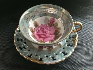 Vintage Reticulated Royal Sealy China Japan Footed Cup & Saucer,  Iridescent