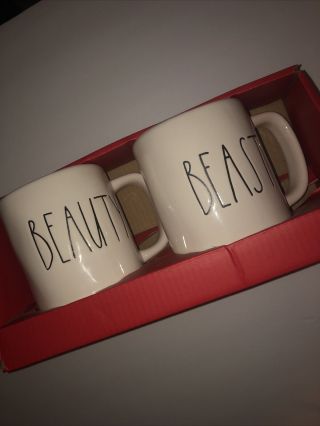 Rae Dunn Mug Set " Beauty " And " Beast " Mugs Red Box