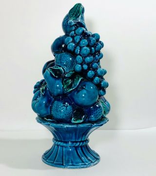 Vintage Inarco Indigo Blue Ceramic Pottery Fruit Tower Centerpiece E2267