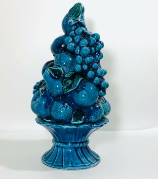 Vintage Inarco Indigo Blue Ceramic Pottery Fruit Tower Centerpiece E2267 2