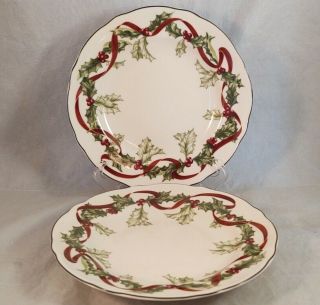 Set Of 2 Charter Club Winter Garland 8 3/4 " Lunch Luncheon Plates