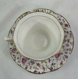 Rosina teacup and saucer English bone china floral chintz roses,  gold gilded 3
