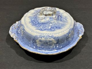 Antique Ridgways Oriental Blue And White Covered Butter Dish With Insert