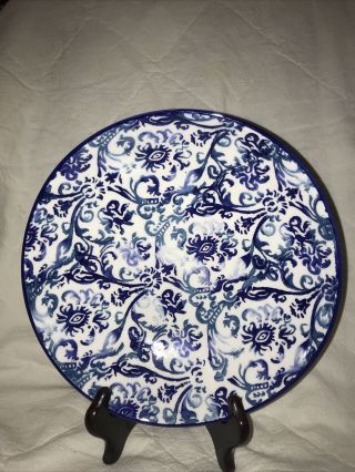 Papart Ceramic Hand Painted Serving Bowl 9” Turkey Blue White