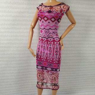 Cocktail W Dress Barbie Doll Fashion Designer Cap Sleeve Print Gown Clothing