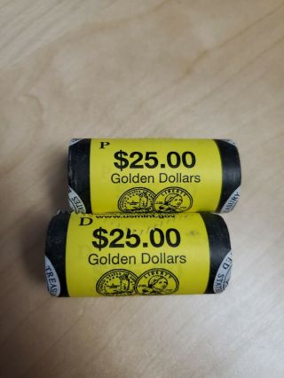 2008 P&d 2 Roll Set Us Sacagawea (50 Golden $1 Coins)