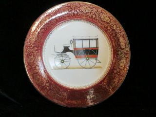 Imperial By Salem China Co Service Plate Red Gold Antique Coach 24 Karat 10 7/8 "