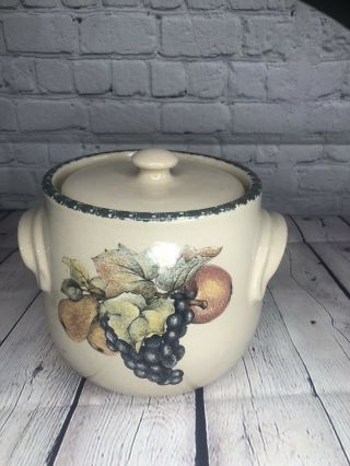 Home Garden Party Canister With Lid Stoneware Fruit Pattern 2002