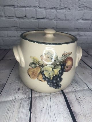 Home Garden Party Canister with Lid Stoneware Fruit Pattern 2002 2