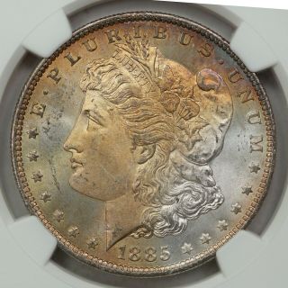 1885 - O Morgan Silver Dollar,  Ngc Ms65,  Golden Toned Obverse.