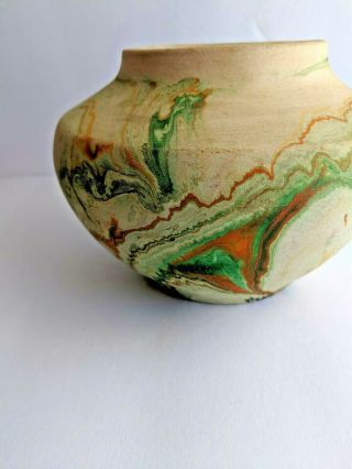 VTG Nemadji Vase Art Pottery Drip Swirl Green Orange Yellow Tourist Souvenir 2
