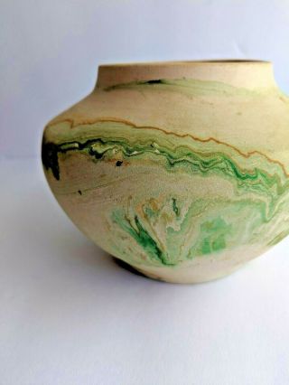 VTG Nemadji Vase Art Pottery Drip Swirl Green Orange Yellow Tourist Souvenir 3