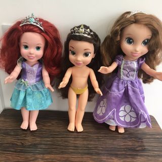 3 Disney Dolls,  Princess Ariel The Little Mermaid,  Belle And Sofia The First