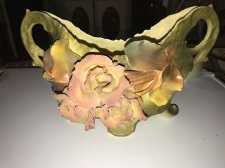 Antique Royal Dux Austria Amphora Style Vase Flowers (roses) & Leaves