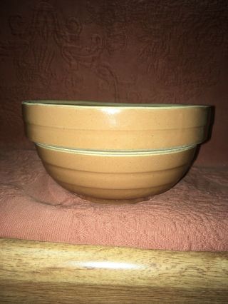 Vintage Brown Stoneware Ribbed Crock Mixing Bowl Usa Pottery 7”