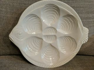 White Ceramic Fish - Shaped Oyster Plate - Anoora - Italy