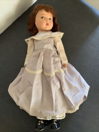 1930’s 17” Doll With Painted Bisque Head,  Cloth Body And Celluloid Hands