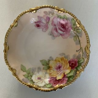 Coronet Limoges France Hand Painted Artist Signed Small Bowl