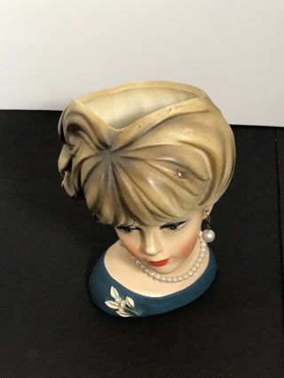 Vintage Napcoware Lady Head Vase c7472 Blue Shirt 3
