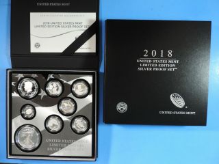 2018 United States Limited Edition 8 Coin Silver Proof Set W/ Box &