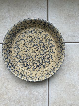 Robinson Ransbottom Pottery Roseville Ohio Blue Spongeware Stoneware Deep Plate