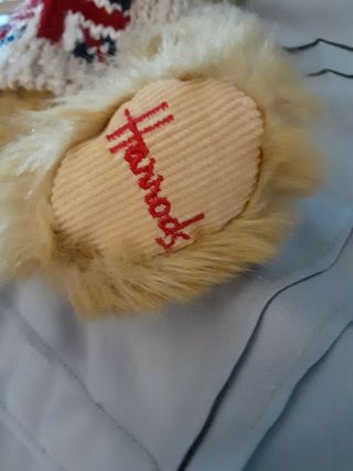 Harrods Knightsbridge Teddy Bear Plush British Jack Flag on Tan Knit Sweater 2