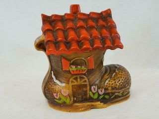 Vintage Brush Pottery The Old Woman Who Lived In A Shoe Cookie Jar Boot With Lid