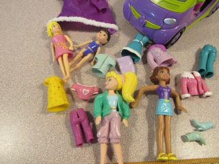 2004 Polly Pocket Doll Purple Green Helicopter Car and misc dolls 2