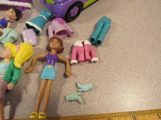 2004 Polly Pocket Doll Purple Green Helicopter Car and misc dolls 3