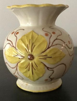 Blue Ridge Yellow Hibiscus Pattern Hand Painted Vase Made In Usa Euc