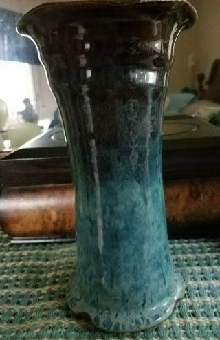 Studio Art Pottery Glazed Ceramic 8 " Vase Blue & Brown Gorgeous